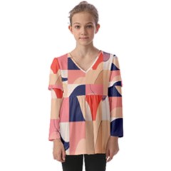 Kids  V Neck Casual Top 