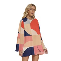 Round Neck Long Sleeve Bohemian Style Chiffon Mini Dress 