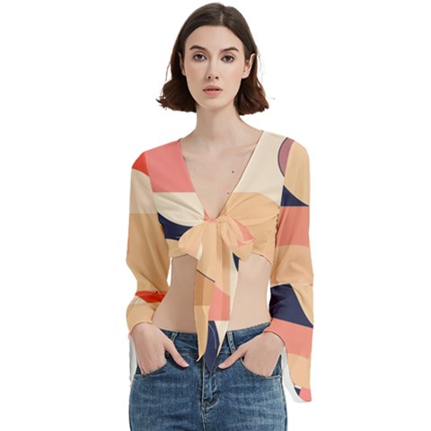 Minimalist Pattern With Simple Lines And Shapes, Creating A Clean And Modern Aesthe Trumpet Sleeve Cropped Top from ArtsNow.com