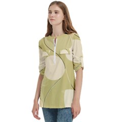 Women s Zip Front V-Neck 3/4 Sleeve Casual Top Pocket Shirt 