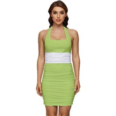 Sleeveless Wide Square Neckline Ruched Bodycon Dress 