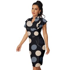 Vintage Frill Sleeve V-Neck Bodycon Dress 