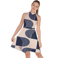 Sleeveless Halter Neck A-Line Dress 