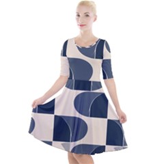 Quarter Sleeve A-Line Dress With Pockets 