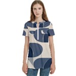 A Minimalist Pattern With Simple Lines And Shapes, Creating A Clean And Modern Aesthetic 04 Women s Zip Front V-Neck Short Sleeve Casual Top Pocket Shirt