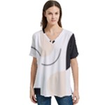 A Minimalist Pattern With Simple Lines And Shapes, Creating A Clean And Modern Aesthetic 05 V-Neck Split Shoulder Casual T-Shirt