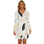 A Minimalist Pattern With Simple Lines And Shapes, Creating A Clean And Modern Aesthetic 05 Long Sleeve Waist Tie Ruffle Velvet Dress