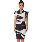 A Minimalist Pattern With Simple Lines And Shapes, Creating A Clean And Modern Aesthetic 06 Vintage Frill Sleeve V-Neck Bodycon Dress