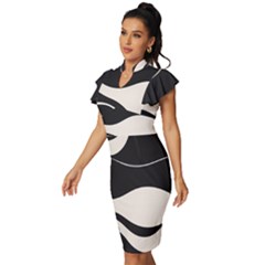 Vintage Frill Sleeve V-Neck Bodycon Dress 