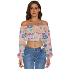 Long Sleeve Crinkled Weave Crop Top 