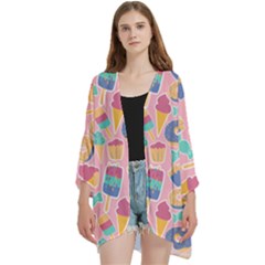 Open Front 3/4 Sleeve Batwing Chiffon Cardigan Kimono 