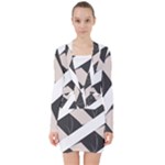 A Minimalist Pattern With Simple Lines And Shapes, Creating A Clean And Modern Aesthetic 07 V-neck Bodycon Long Sleeve Dress