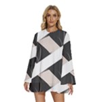 A Minimalist Pattern With Simple Lines And Shapes, Creating A Clean And Modern Aesthetic 07 Round Neck Long Sleeve Bohemian Style Chiffon Mini Dress