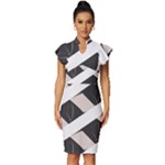 A Minimalist Pattern With Simple Lines And Shapes, Creating A Clean And Modern Aesthetic 07 Vintage Frill Sleeve V-Neck Bodycon Dress