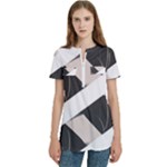 A Minimalist Pattern With Simple Lines And Shapes, Creating A Clean And Modern Aesthetic 07 Women s Zip Front V-Neck Short Sleeve Casual Top Pocket Shirt