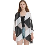 A Minimalist Pattern With Simple Lines And Shapes, Creating A Clean And Modern Aesthetic 07 Open Front 3/4 Sleeve Batwing Chiffon Cardigan Kimono