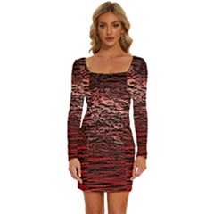 Long Sleeve Square Neck Bodycon Velvet Dress 