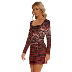 Long Sleeve Square Neck Bodycon Velvet Dress 