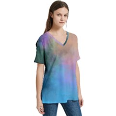 V-Neck Split Shoulder Casual T-Shirt 