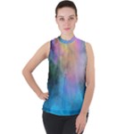 Smokescreen Mock Neck Chiffon Sleeveless Top