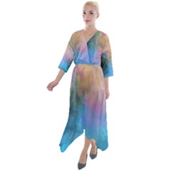 Quarter Sleeve Wrap Front Maxi Dress 