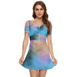 Smokescreen V-Neck High Waist Chiffon Mini Dress