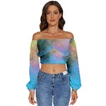 Smokescreen Long Sleeve Crinkled Weave Crop Top