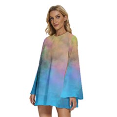 Round Neck Long Sleeve Bohemian Style Chiffon Mini Dress 