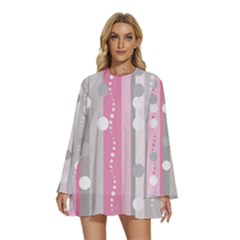 Round Neck Long Sleeve Bohemian Style Chiffon Mini Dress 