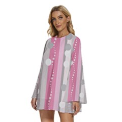 Round Neck Long Sleeve Bohemian Style Chiffon Mini Dress 