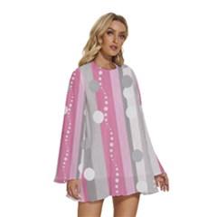 Round Neck Long Sleeve Bohemian Style Chiffon Mini Dress 