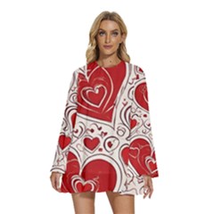 Round Neck Long Sleeve Bohemian Style Chiffon Mini Dress 