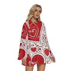 Round Neck Long Sleeve Bohemian Style Chiffon Mini Dress 