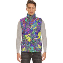 Vibrant Abstract Floral in Rainbow Colors Men s High Neck Button Up Puffer Vest from ArtsNow.com