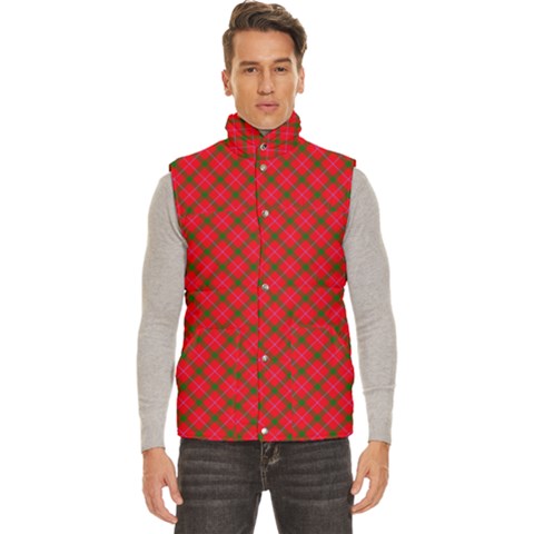 Holiday Plaid Christmas Tartan  Men s High Neck Button Up Puffer Vest from ArtsNow.com