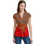 Crimson Skys Women s Cap Sleeve Mandarin Collar Waist Tie Blouse