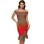 Crimson Skys Off Shoulder Ruffle Split Hem Bodycon Dress