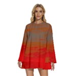 Crimson Skys Round Neck Long Sleeve Bohemian Style Chiffon Mini Dress