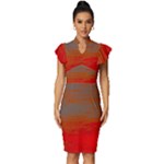 Crimson Skys Vintage Frill Sleeve V-Neck Bodycon Dress