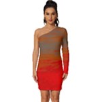 Crimson Skys Long Sleeve One Shoulder Mini Dress