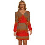 Crimson Skys Long Sleeve Waist Tie Ruffle Velvet Dress