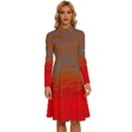 Crimson Skys Long Sleeve Shirt Collar A-Line Dress