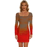 Crimson Skys Long Sleeve Square Neck Bodycon Velvet Dress