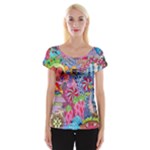 Cabbage Flower Abstract Cap Sleeve Top