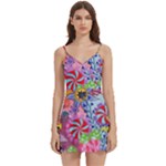 Cabbage Flower Abstract Body Wrap Sleeveless V-Neck Mini Dress