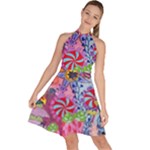 Cabbage Flower Abstract Sleeveless Halter Neck A-Line Dress