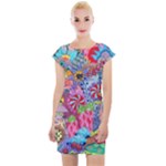 Cabbage Flower Abstract Cap Sleeve Bodycon Dress