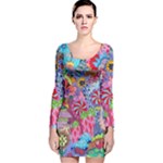 Cabbage Flower Abstract Long Sleeve Velvet Bodycon Dress