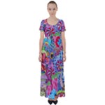 Cabbage Flower Abstract High Waist Short Sleeve Maxi Dress