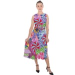 Cabbage Flower Abstract Midi Tie-Back Chiffon Dress